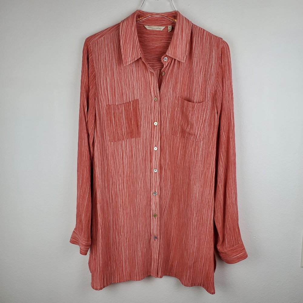Soft Surroundings tunic top button down coral orange M boho